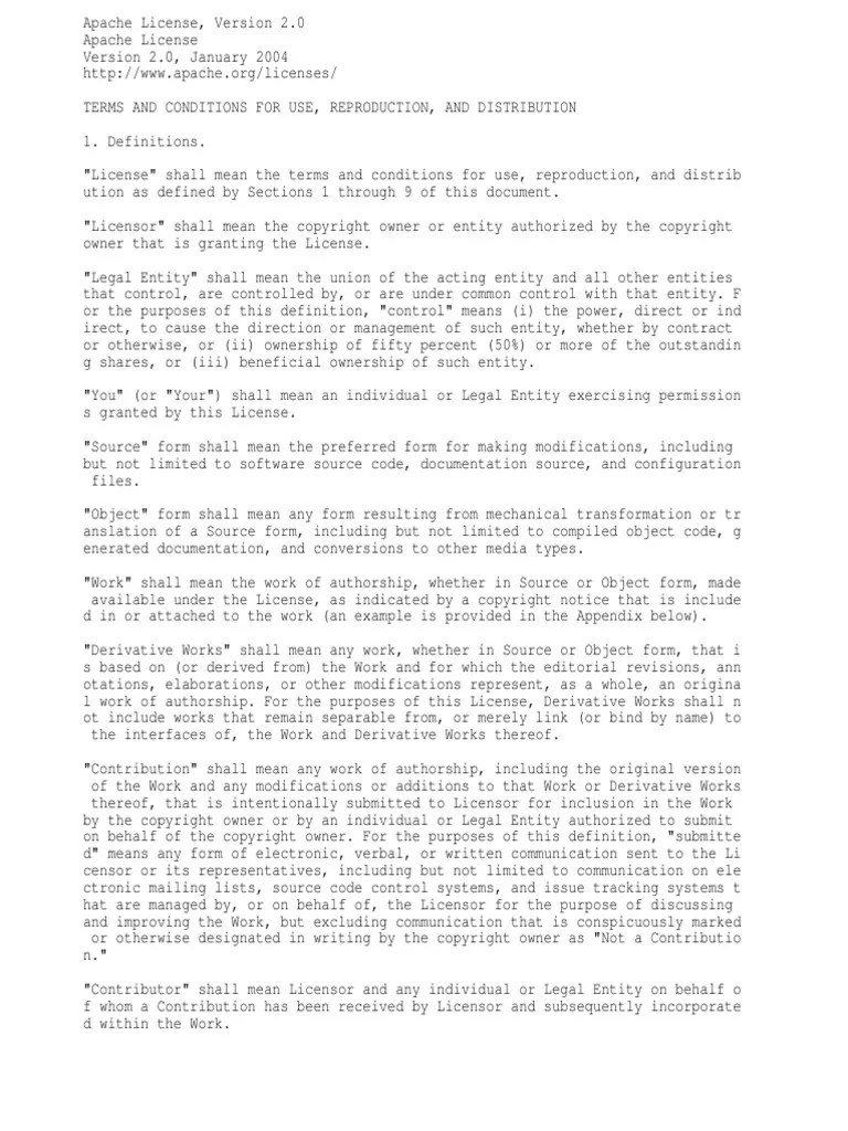 Apache License, 2.0 (Apache2.0) License Derivative Work