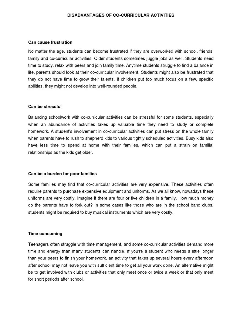 Disadvantages of Cocurricular Activities Curriculum Cognition