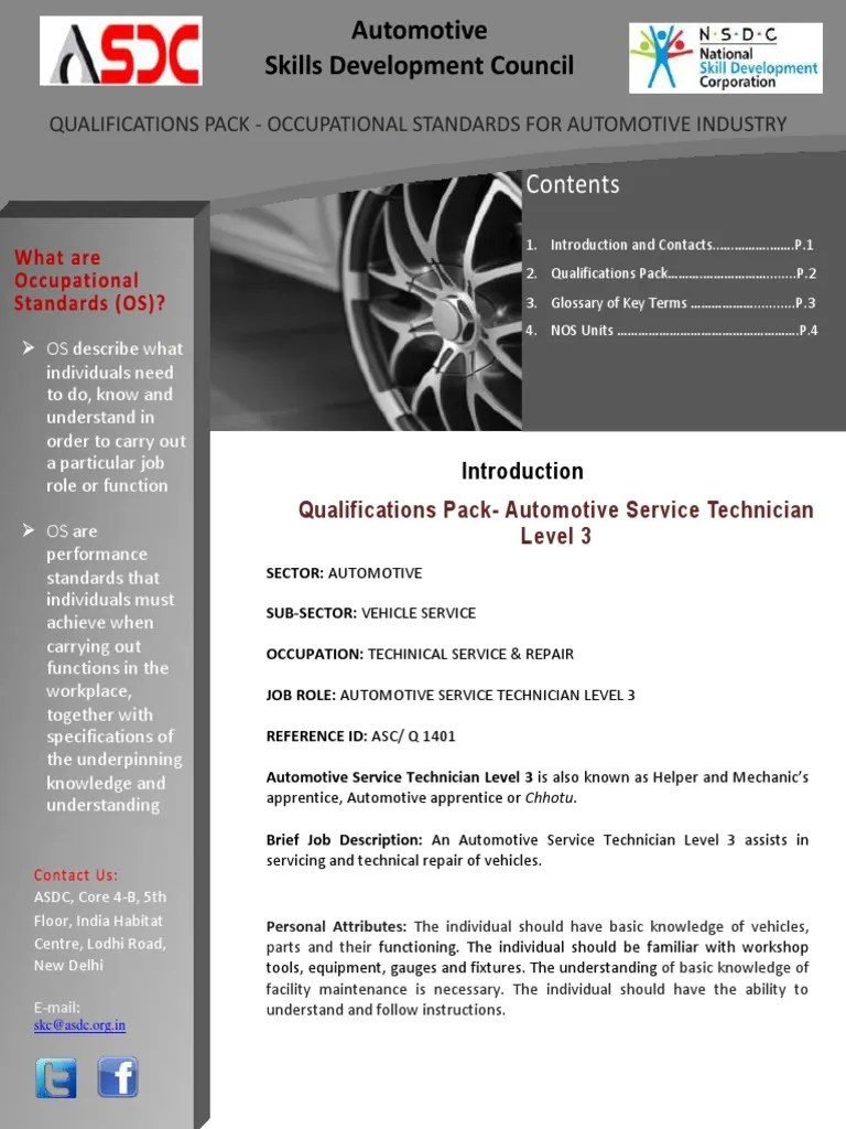 Automotive Technician Level 3 NSDC NOS Brochure Manual Transmission