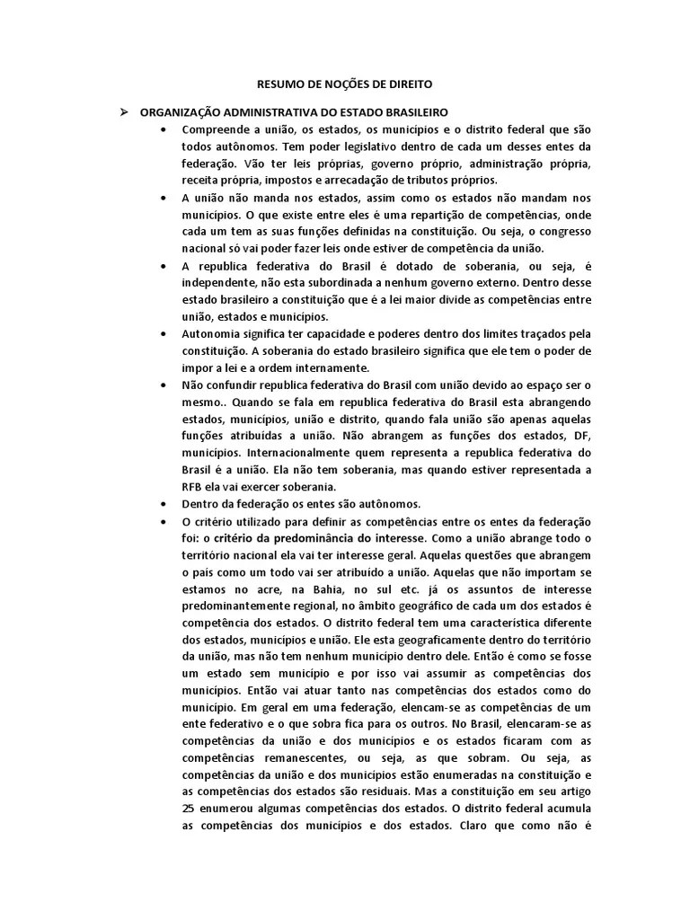 RESUMO DE NOÇÕES DE DIREITO Federação Empresa Estatal