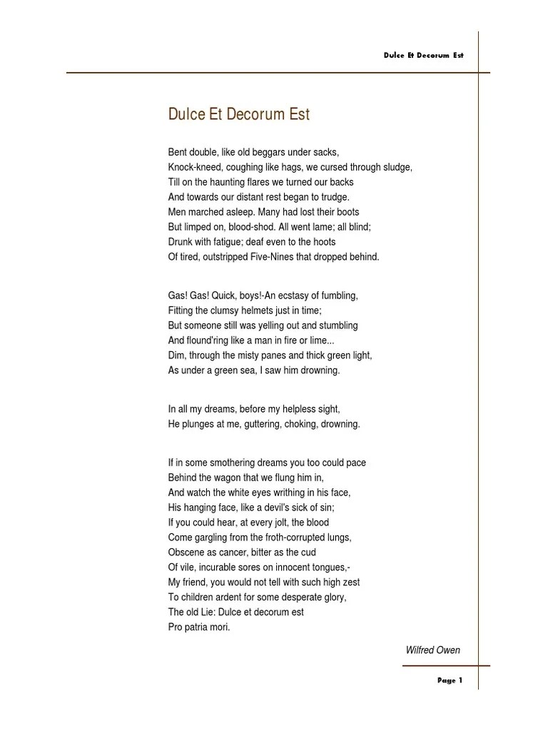 Dulce Et Decorum Est Unrest Poetry
