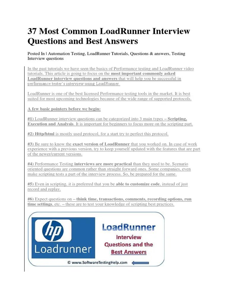 37 Most Common LoadRunner Interview Questions and Best Answers PDF