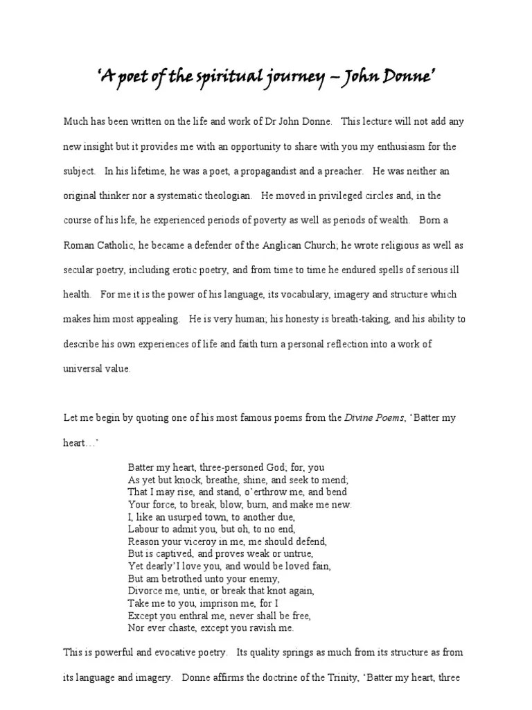 A Poet of The Spiritual Journey John Donne' PDF Catholic Church