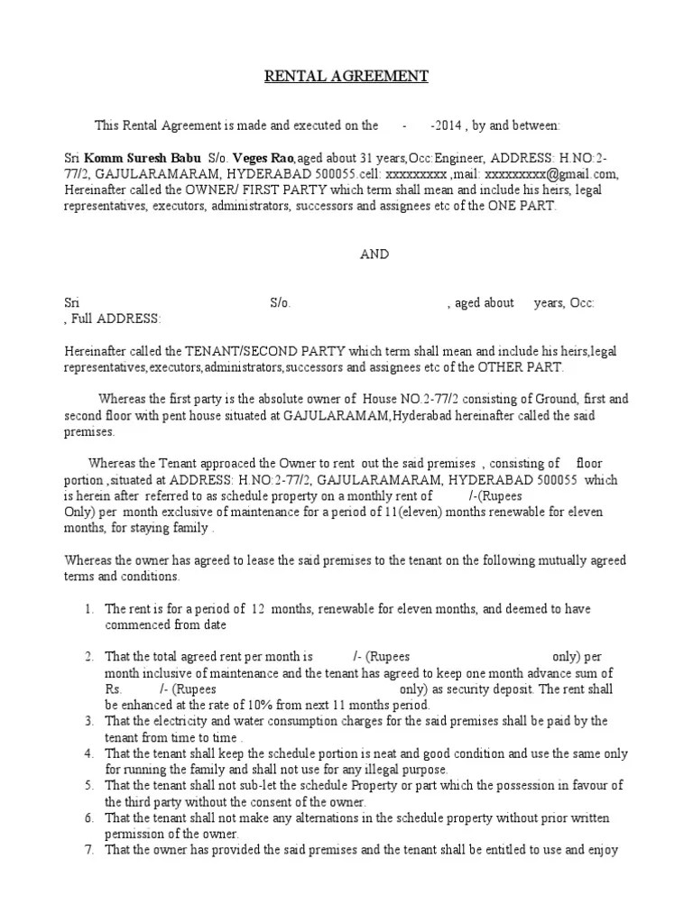 Uk Sample Tenancy Agreement Lease Leasehold Estate