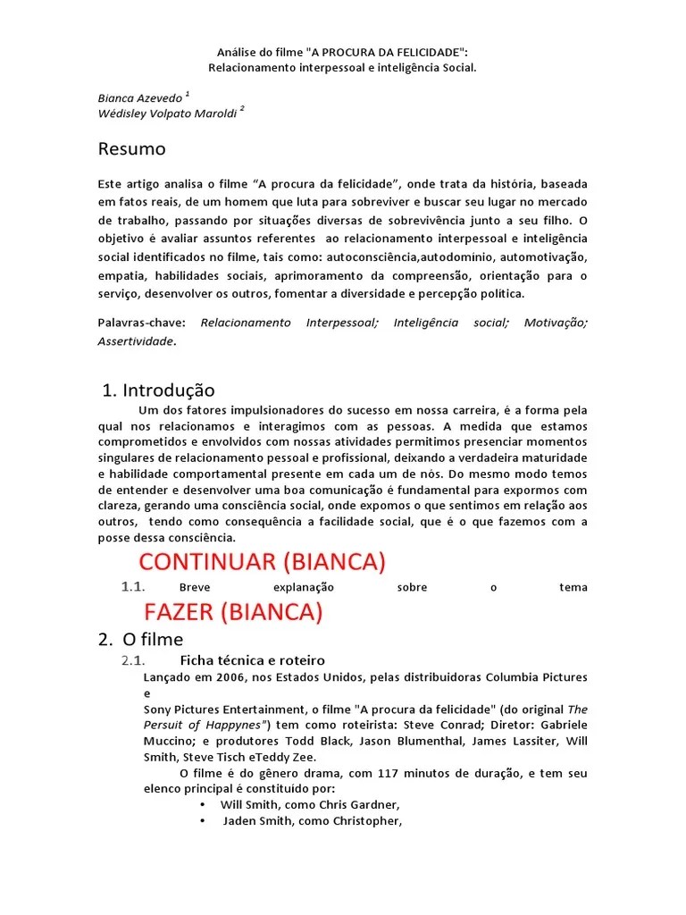 Análise Do Filme A Procura Da Felicidade PDF Inteligência emocional