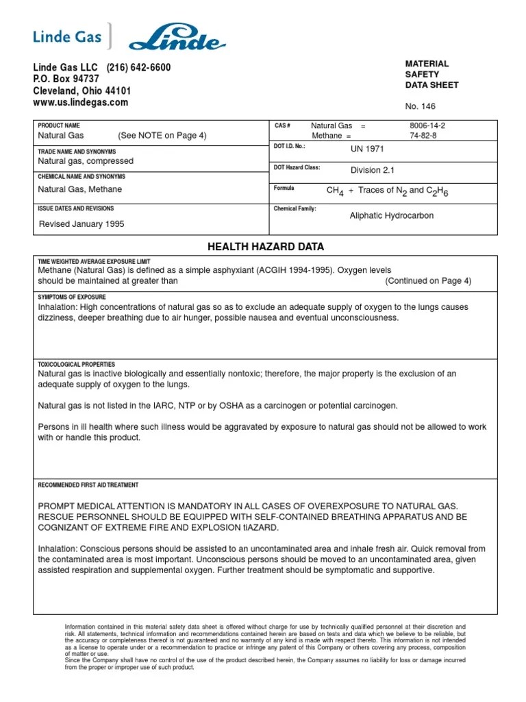 Natural Gas MSDS PDF Natural Gas Methane