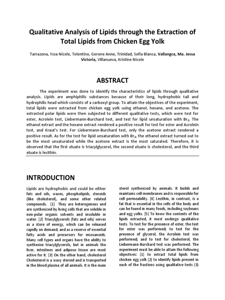 Qualitative Analysis of Lipids Through The Extraction of Total Lipids