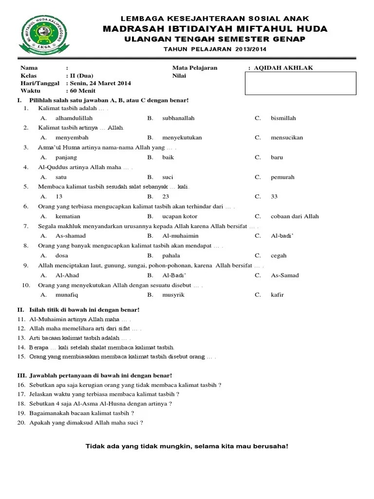 Soal Akhlak Okkk | PDF