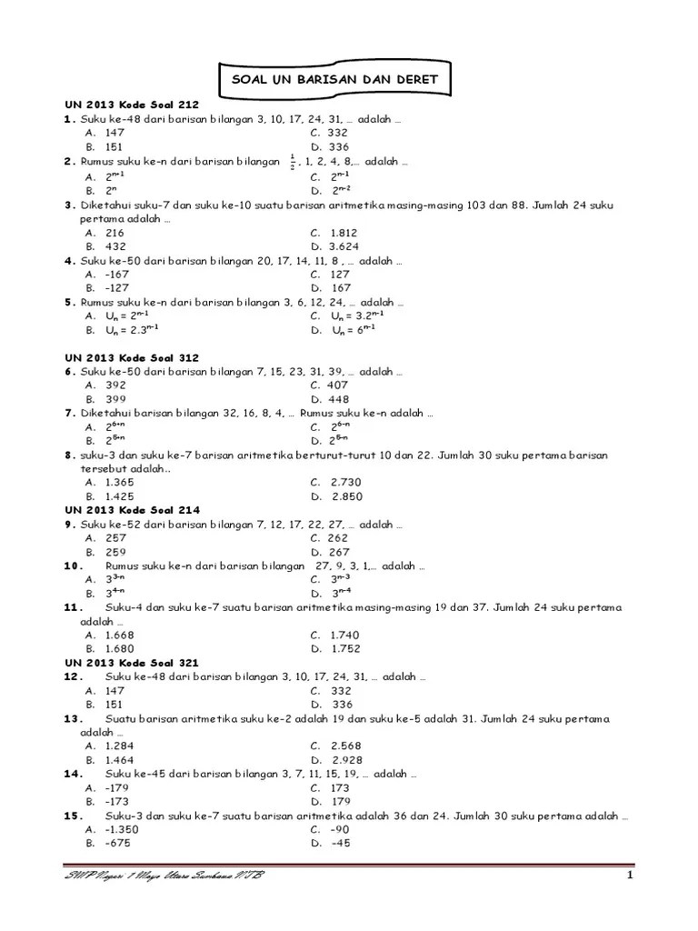 Soal Un Baris Dan Deret