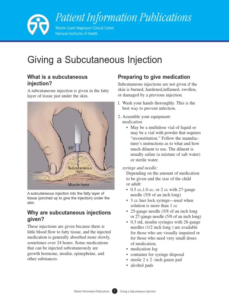 Giving Subcutaneous Injections Injection (Medicine) Syringe