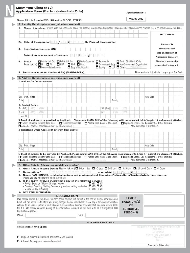 Non Individual KYC Application Form Government Politics