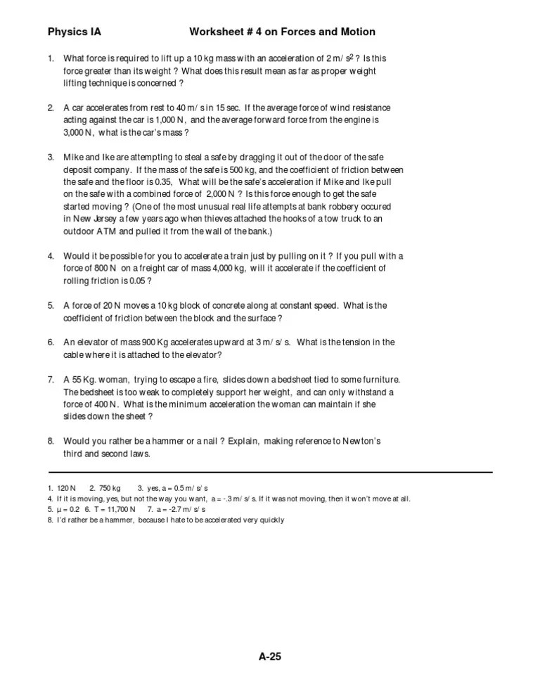 Worksheet #4 Newton's Laws