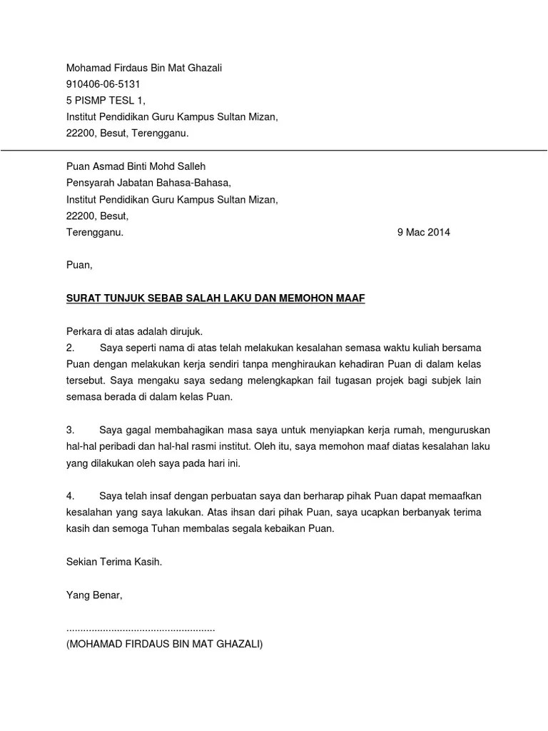 Surat Rasmi Tunjuk Sebab Kesalahan  letter.7saudara.com