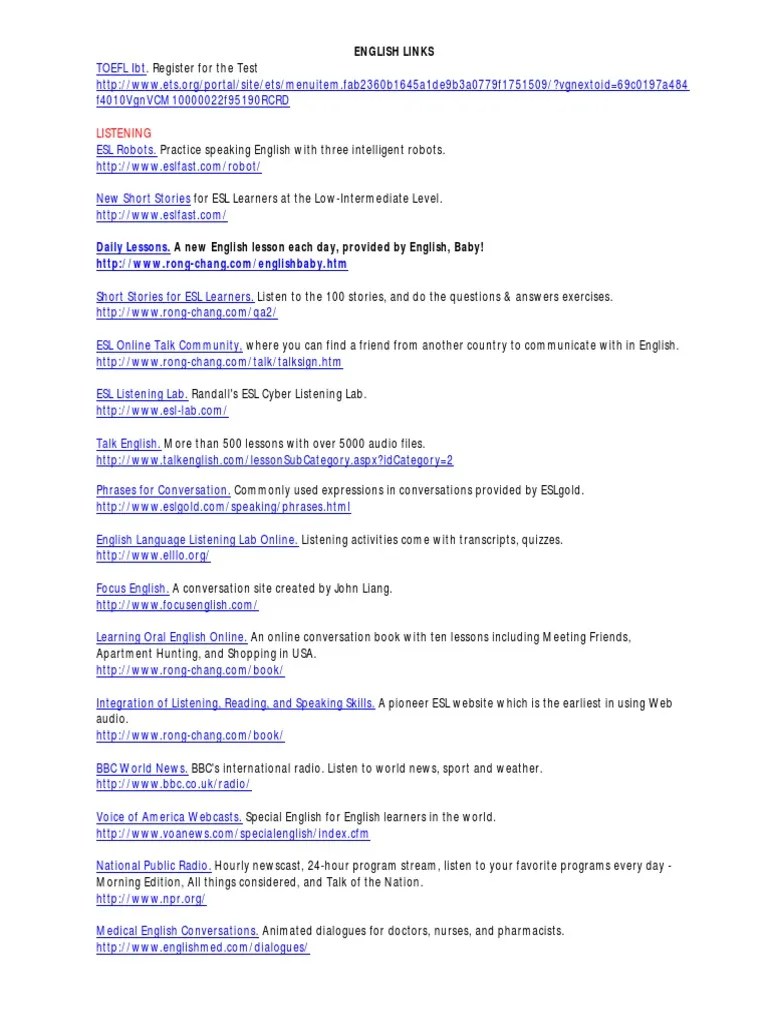 Links de Ingles English As A Second Or Foreign Language