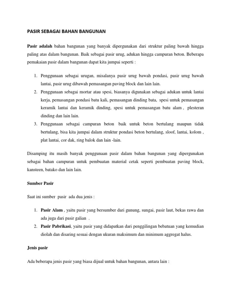 Pasir Sebagai Bahan Bangunan | PDF