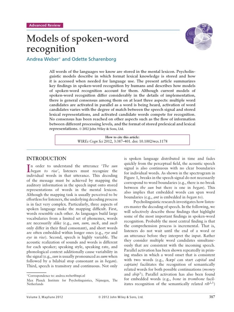 Models of Spoken Word Recognition Conceptual Model Morphology