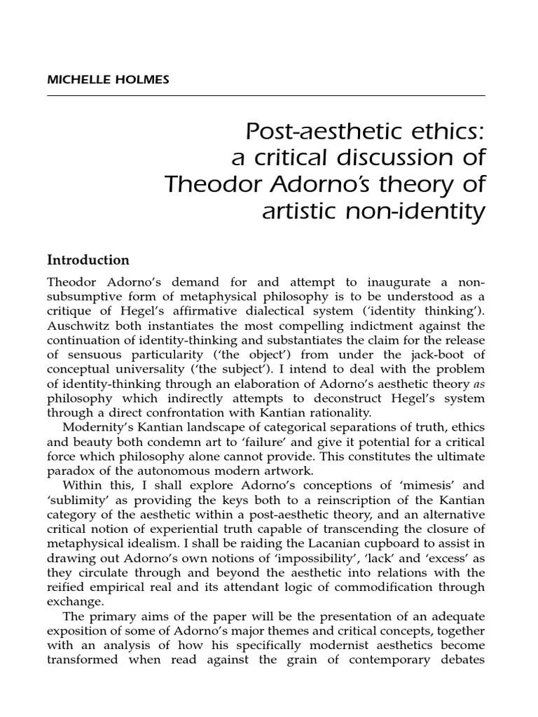 PostAesthetic Ethics A Critical Discussion of Theodor Adorno's Theory