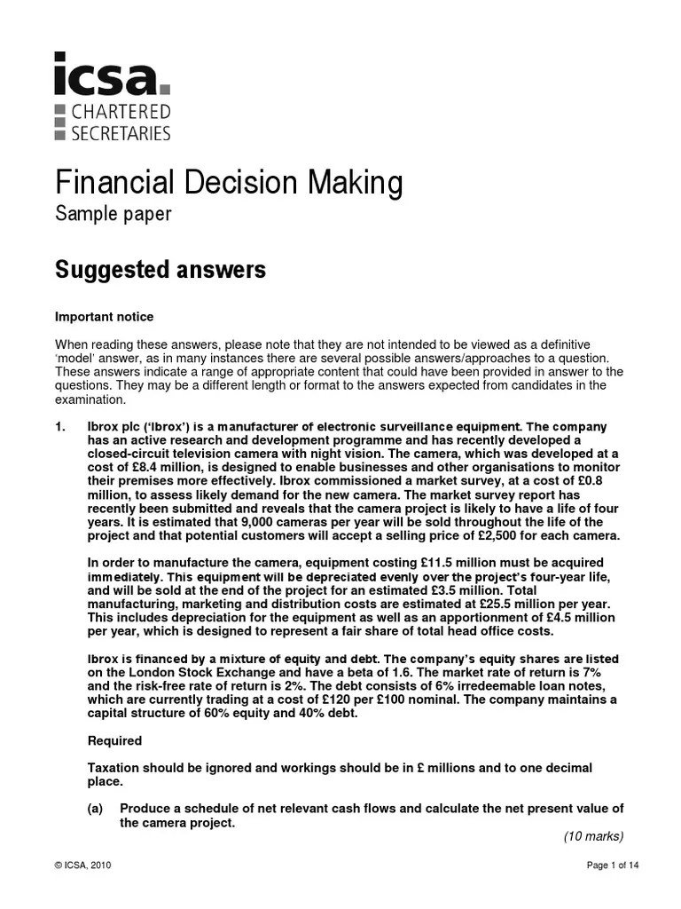 Financial Decision Making Sample Suggested Answers Factoring (Finance) Dividend