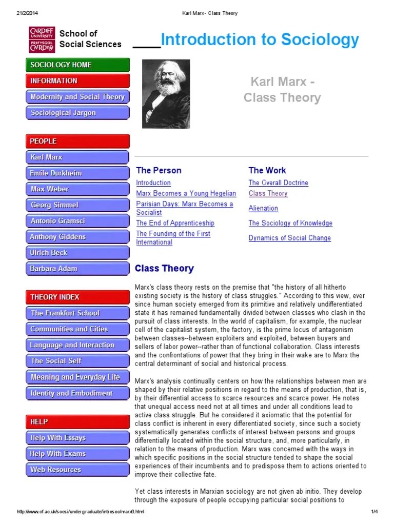 Class Theory Karl Marx Capitalism Bourgeoisie