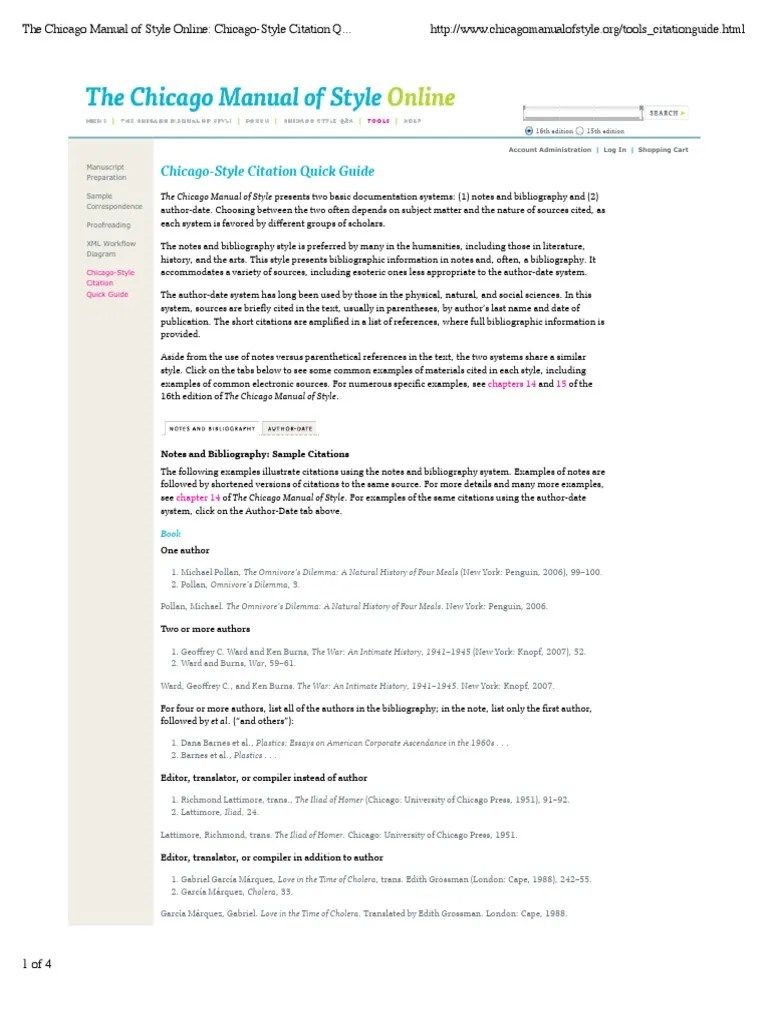 The Chicago Manual of Style Online ChicagoStyle Citation Quick Guide