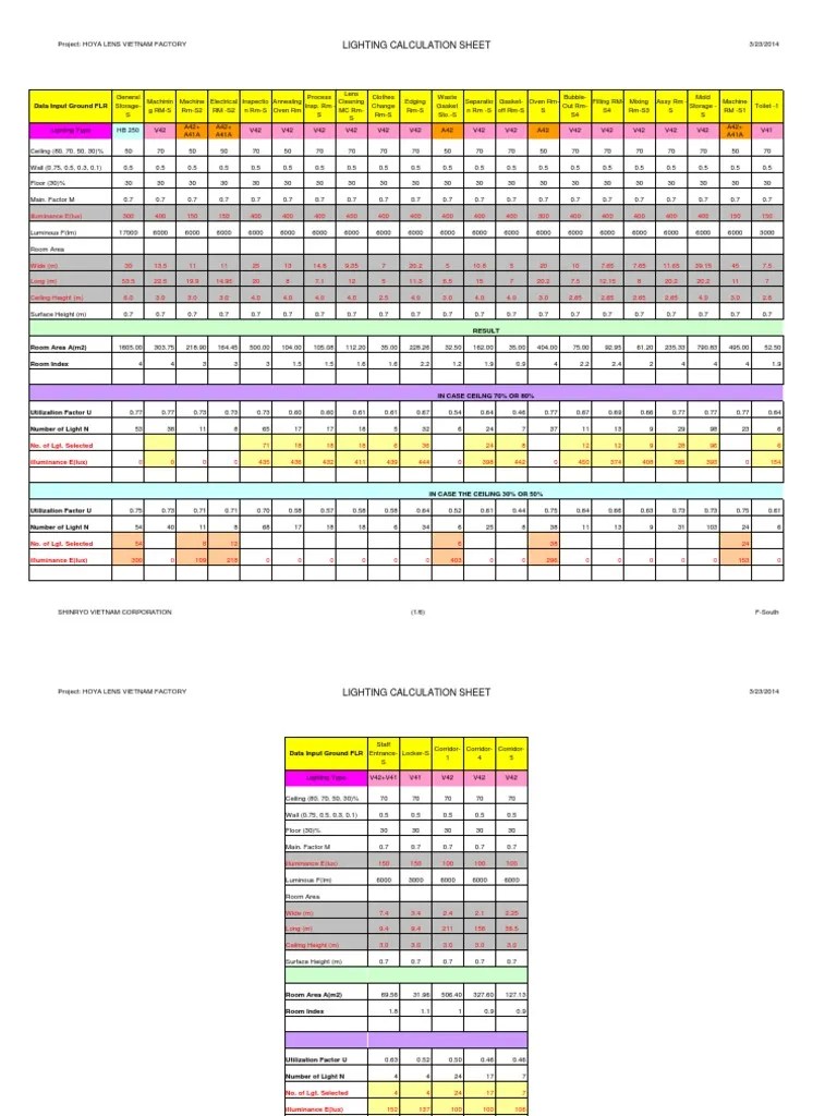 Lighting Calculation Sheet new.xls Natural Philosophy Architectural Elements