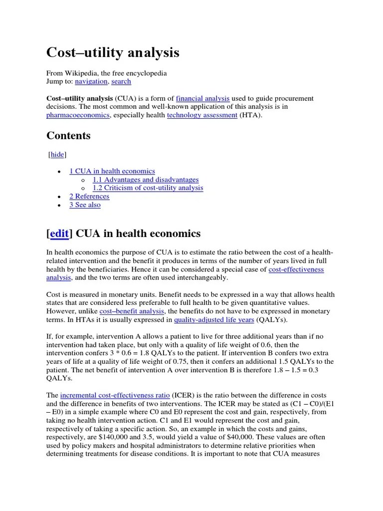 Costutility analysis Quality Healthcare Quality Free 30day