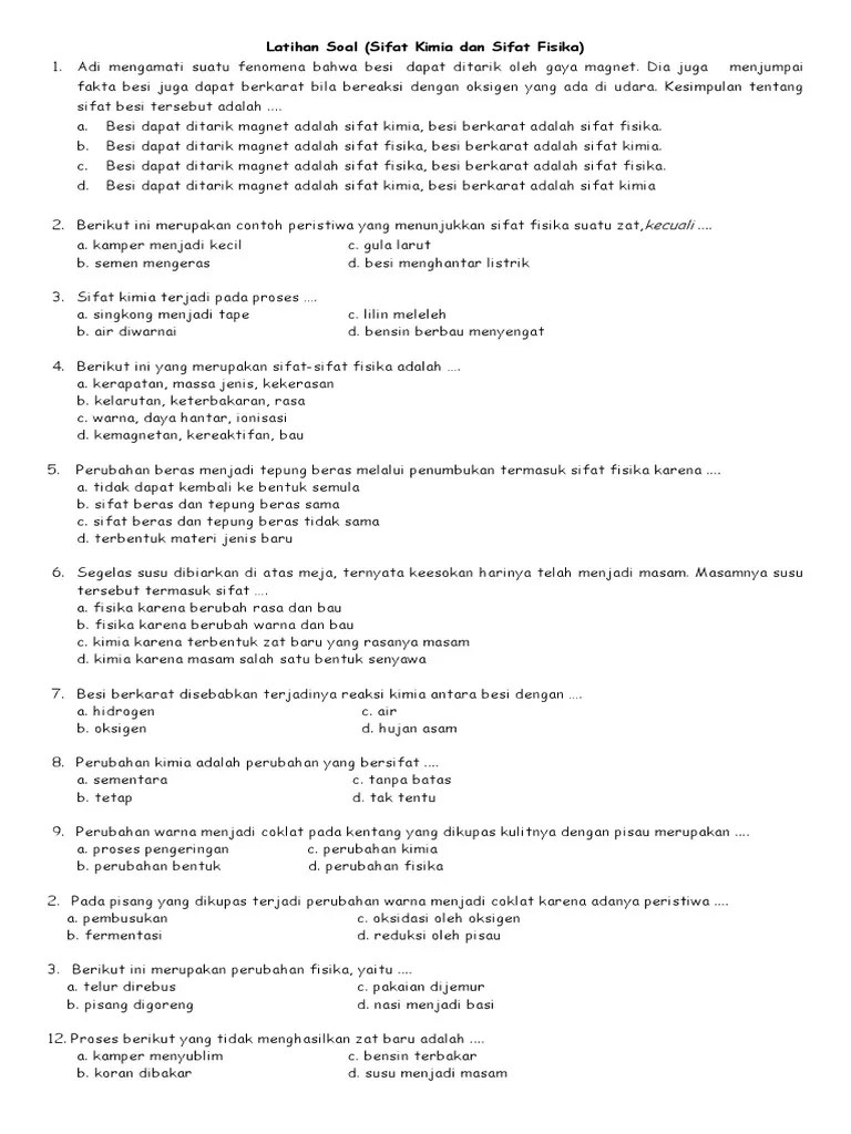 Latihan Soal Sifat Kimia Dan Sifat Fisika | PDF