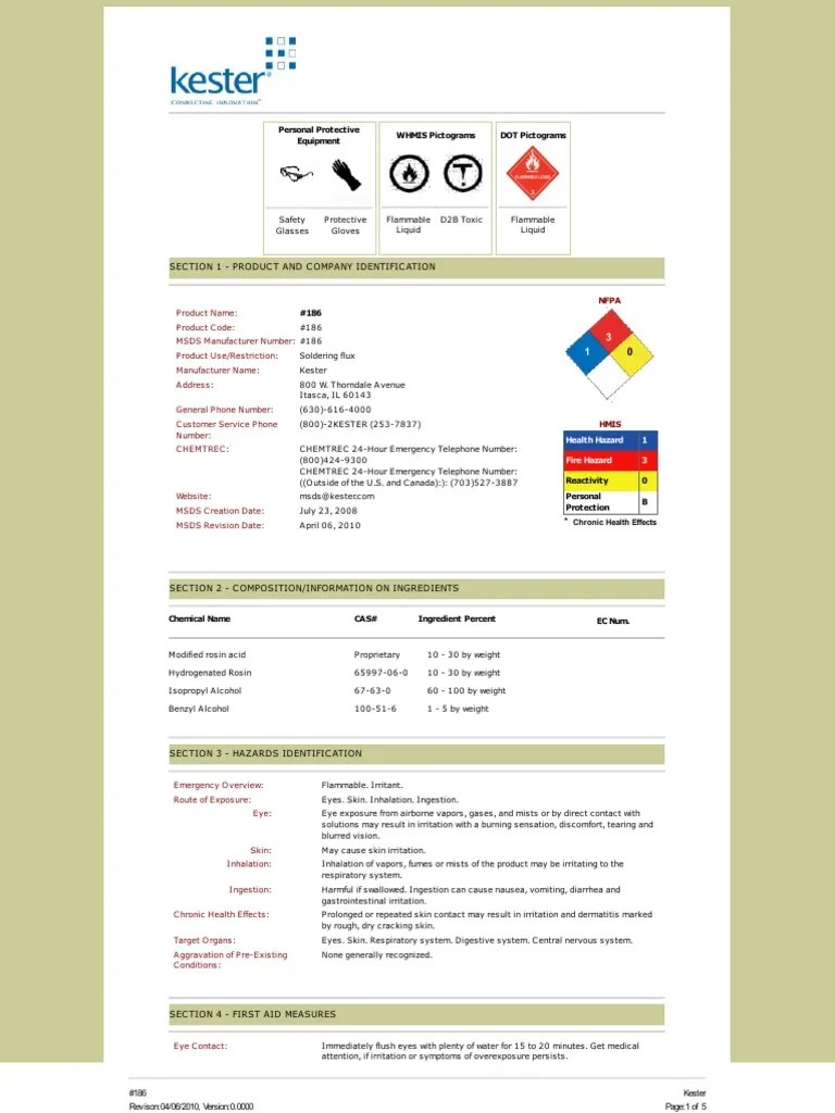 186 Soldering Flux MSDS Dangerous Goods Oxygen