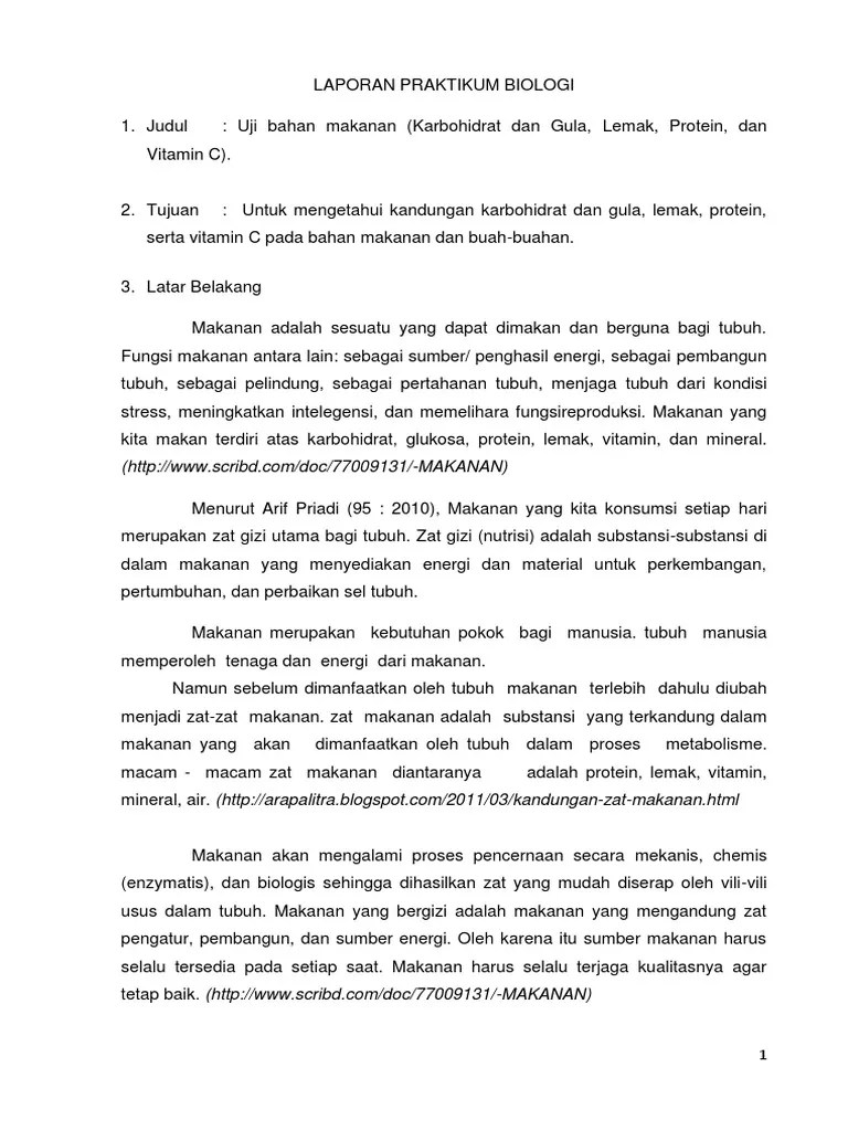 Contoh Kata Pengantar Laporan Praktikum Biologi Uji Makanan