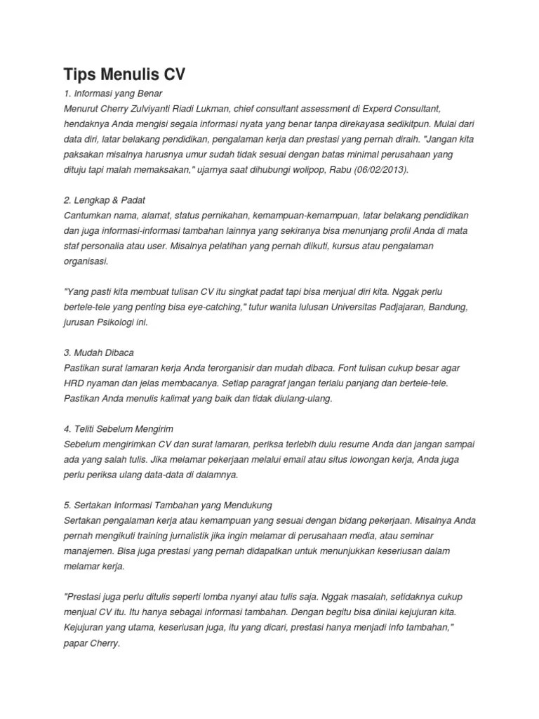 Tips Menulis CV