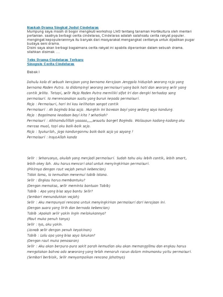 Naskah Drama Singkat Judul Cindelaras | PDF