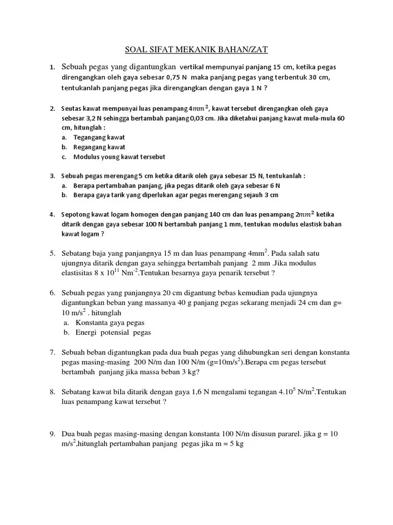 Soal Sifat Mekanik Bahan