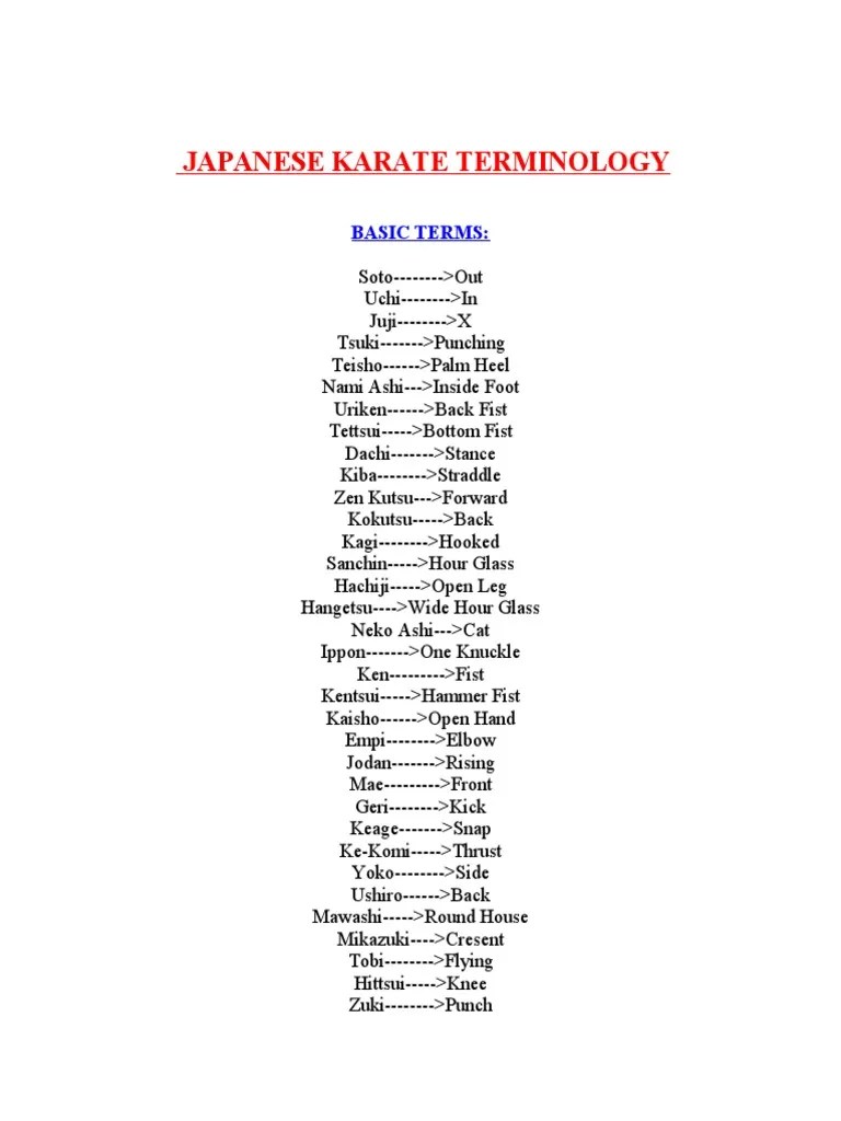 Japanese Karate Terminology PDF East Asian Martial Arts Combat Sports