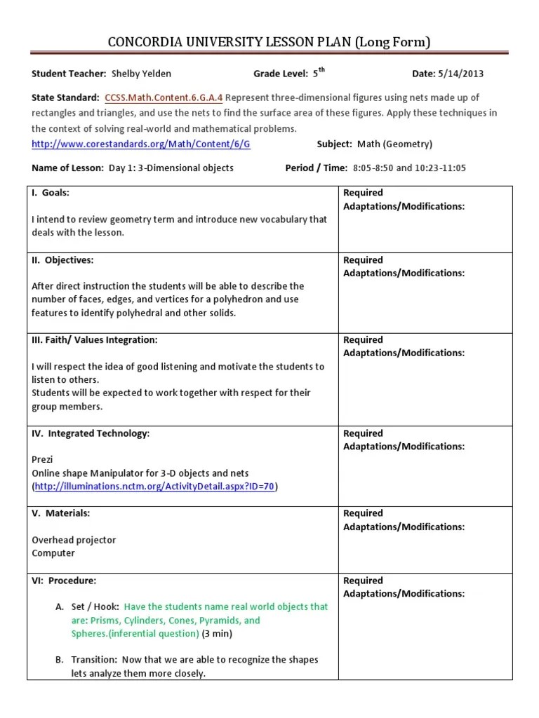 Capstone Lesson Plans Lesson Plan Shape