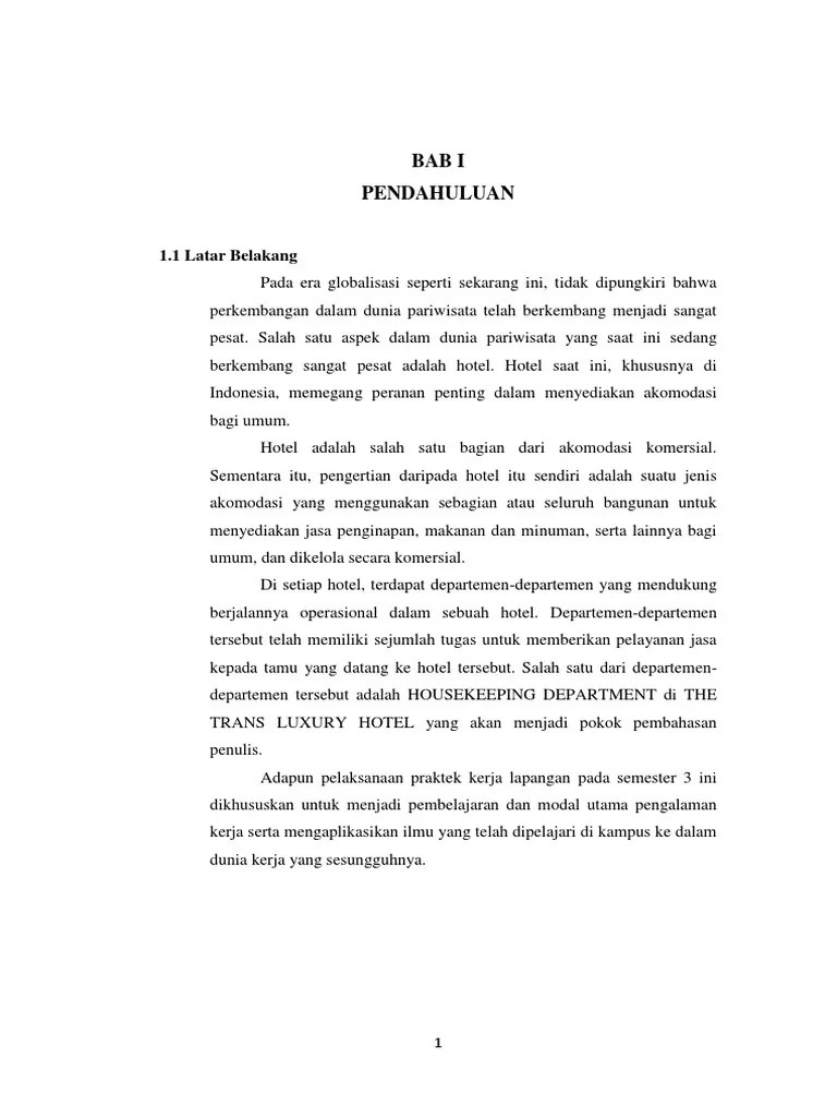 Contoh Laporan Pkl Perhotelan Housekeeping Seputar Laporan