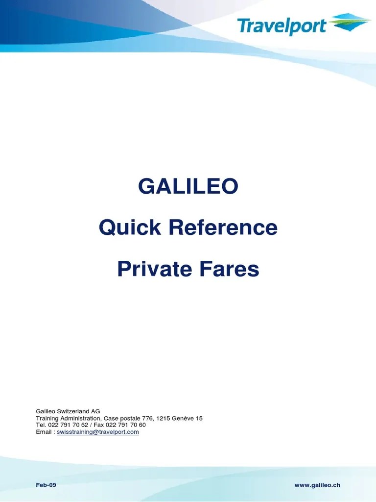 Galileo Quick Reference Personal Prices News Business Transport