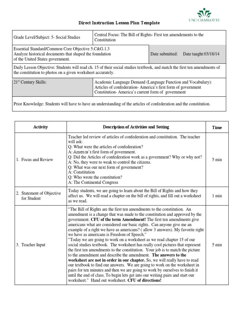 imb direct instruction lesson plan template rev sp143 Lesson Plan