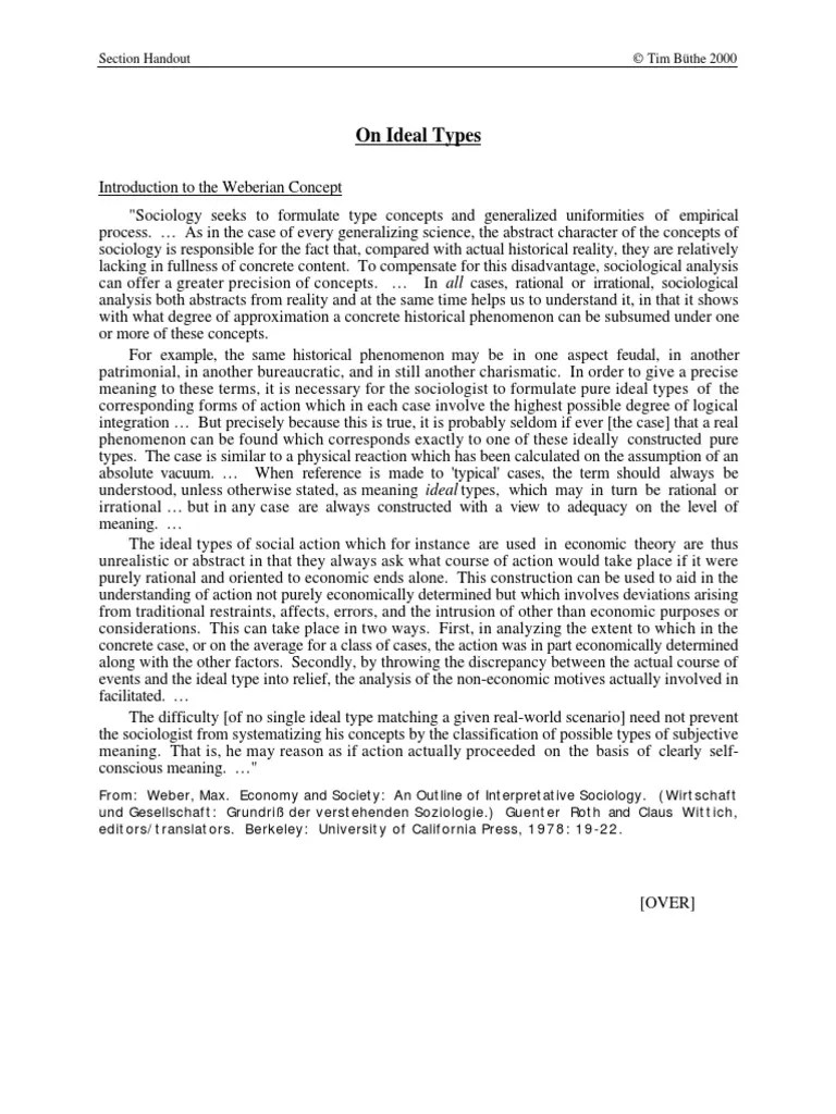 Ideal Types Max er Sociology
