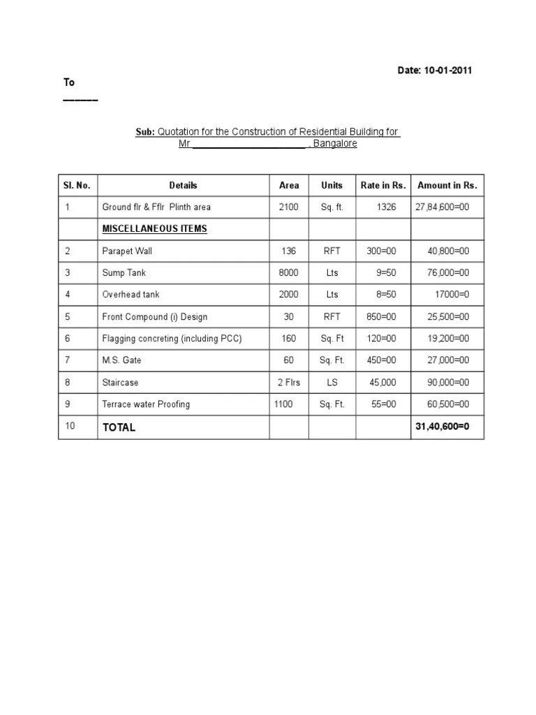 House Construction Estimates Template Building Materials
