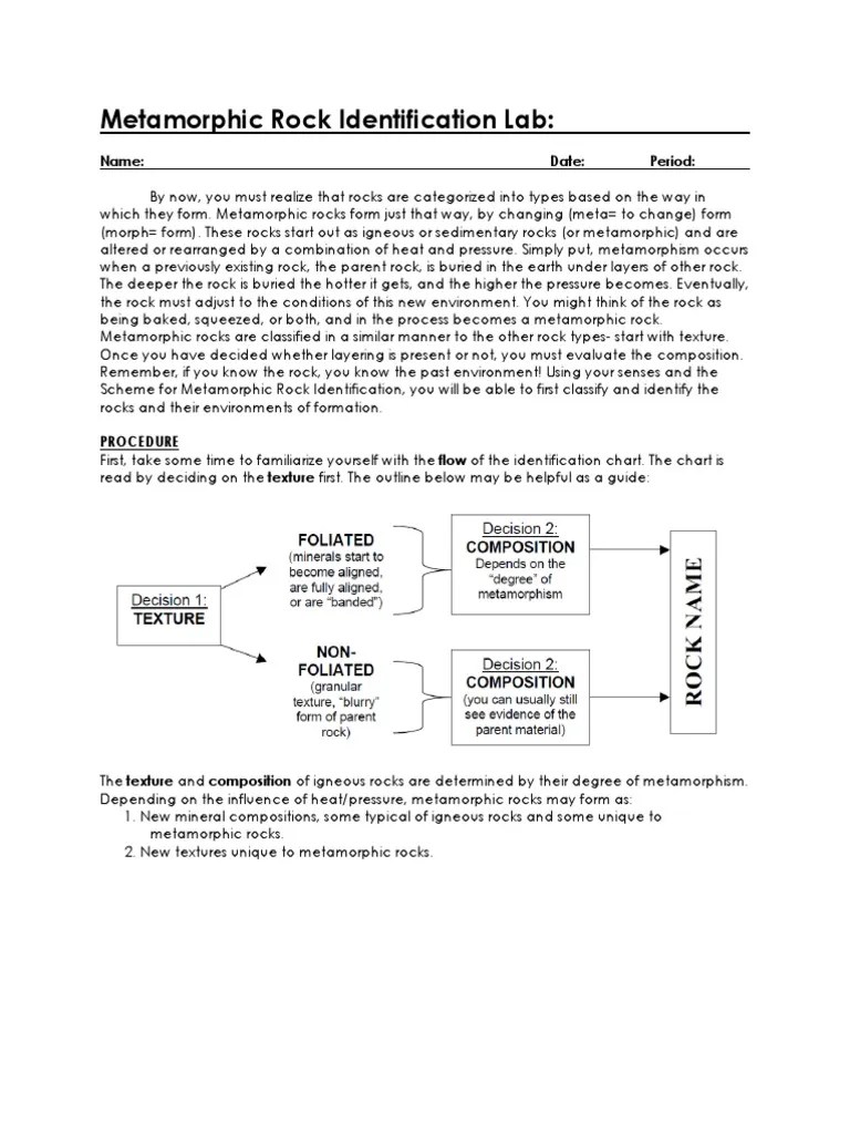 Metamorphic Rock Identification Lab | PDF | Rock (Geology) | Clastic Rock