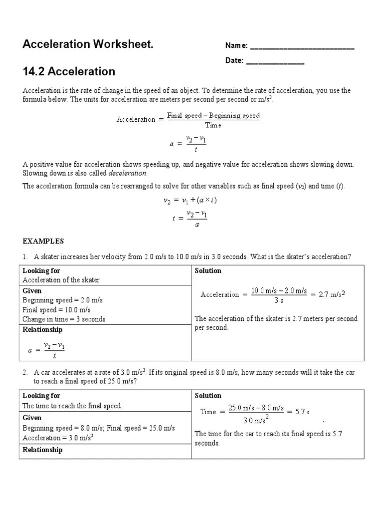 36 Velocity And Acceleration Calculation Worksheet Answer Key - support