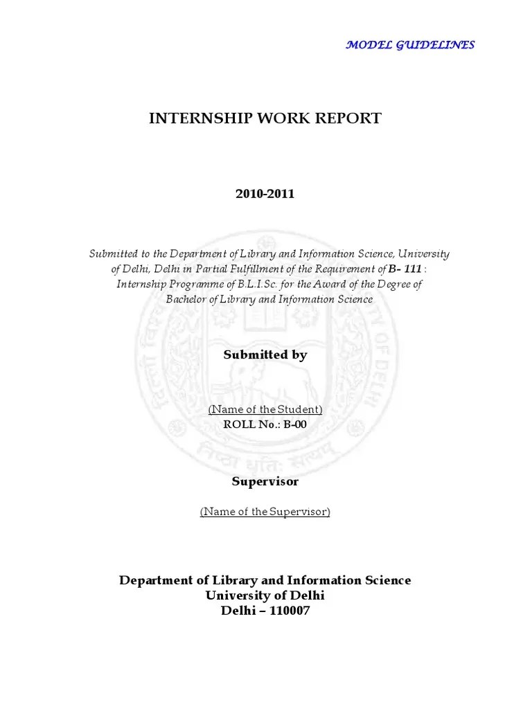 Library Schience Model Internship Report Library Science