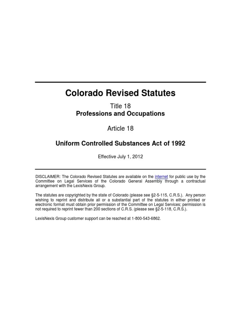 Colorado Revised Statutes (CRS 18 18) Title 18 Article 18 Professions