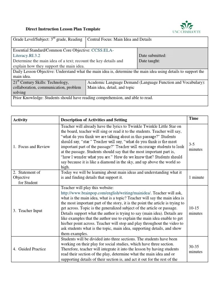 ReadingDirect Lesson Plan Template PDF Lesson Plan Teachers