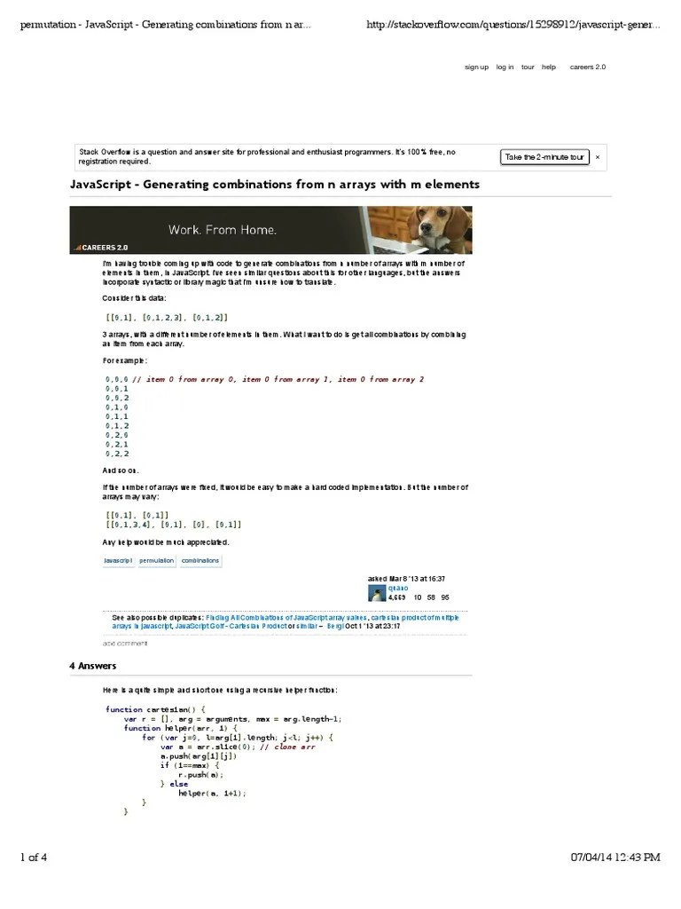 Permutation JavaScript Generating Combinations From N Arrays With M