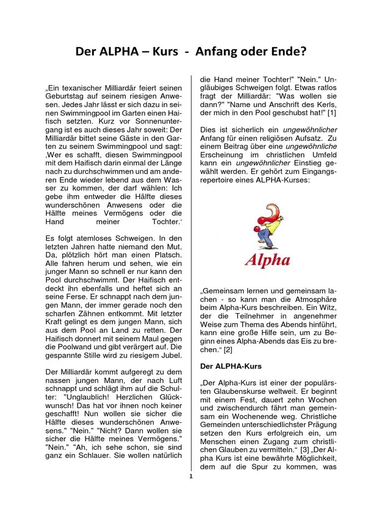 Alpha Kurs Anfang oder Ende?