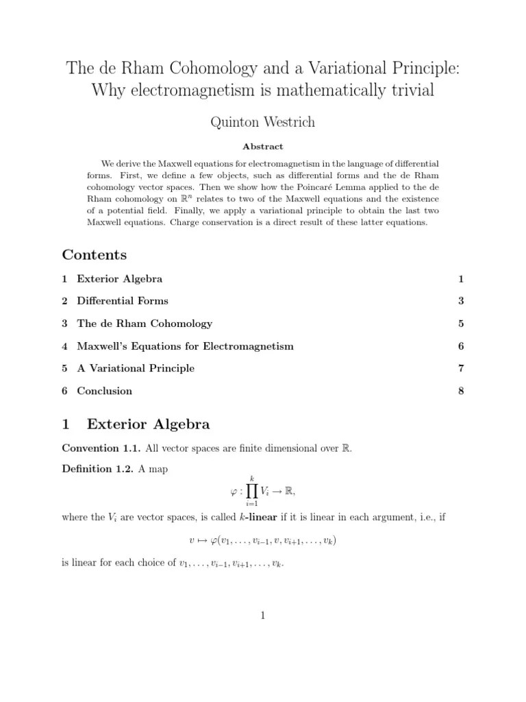 De Rham Cohomology and A Variational Principle Why Is