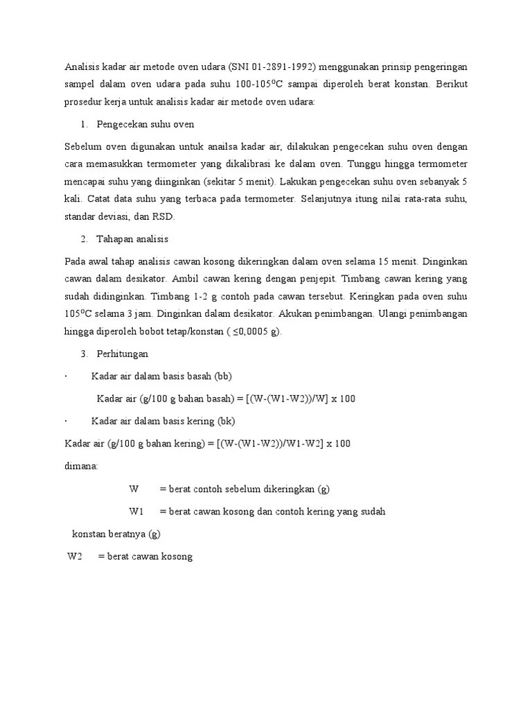 Analisis Kadar Air Metode Oven Udara SNI | PDF
