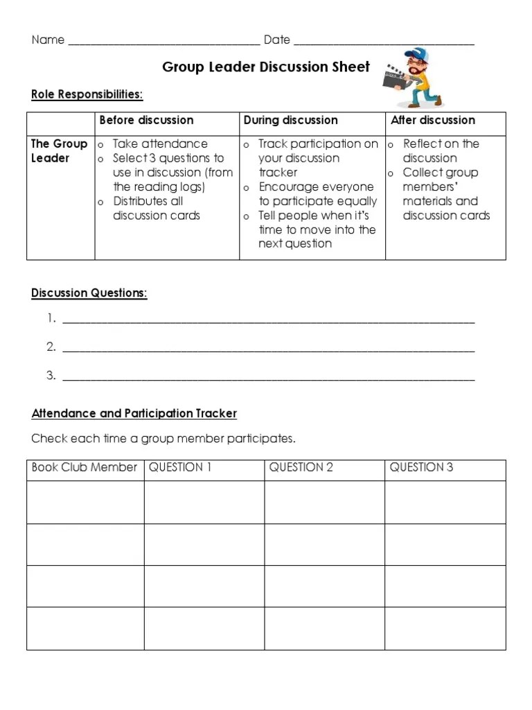 Discussion Role Sheets for Literature Circles Communication