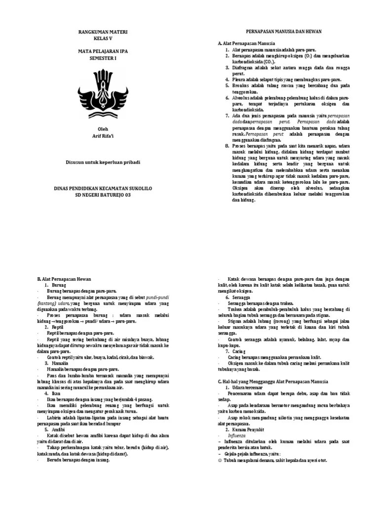 Rangkuman Materi Ipa SD Kelas V